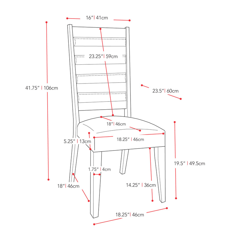 espresso Grey Upholstered Dining Chairs, Set of 2 Ladder Collection measurements diagram by CorLiving