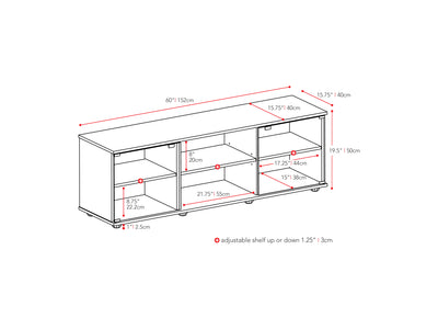 black TV Stand with Glass Doors for TVs up to 75" Fiji Collection measurements diagram by CorLiving#color_black