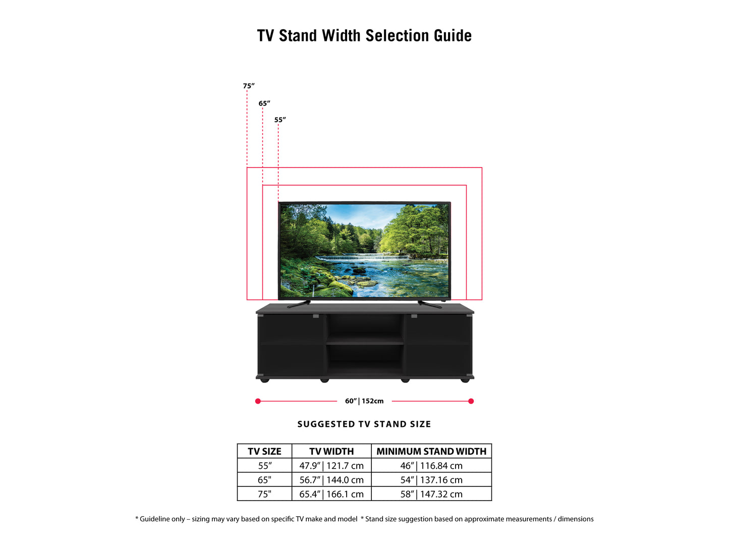 TV stand with glass doors, dark brown wood finish, sleek modern design, fits TVs up to 75 inches, features multiple storage compartments and cable management system.