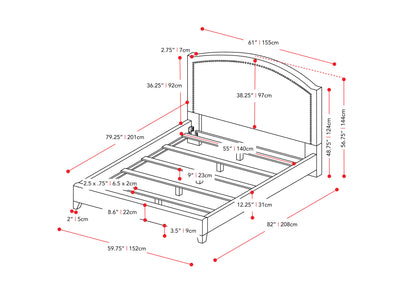 dark grey Upholstered Double / Full Bed Florence Collection measurements diagram by CorLiving#color_dark-grey