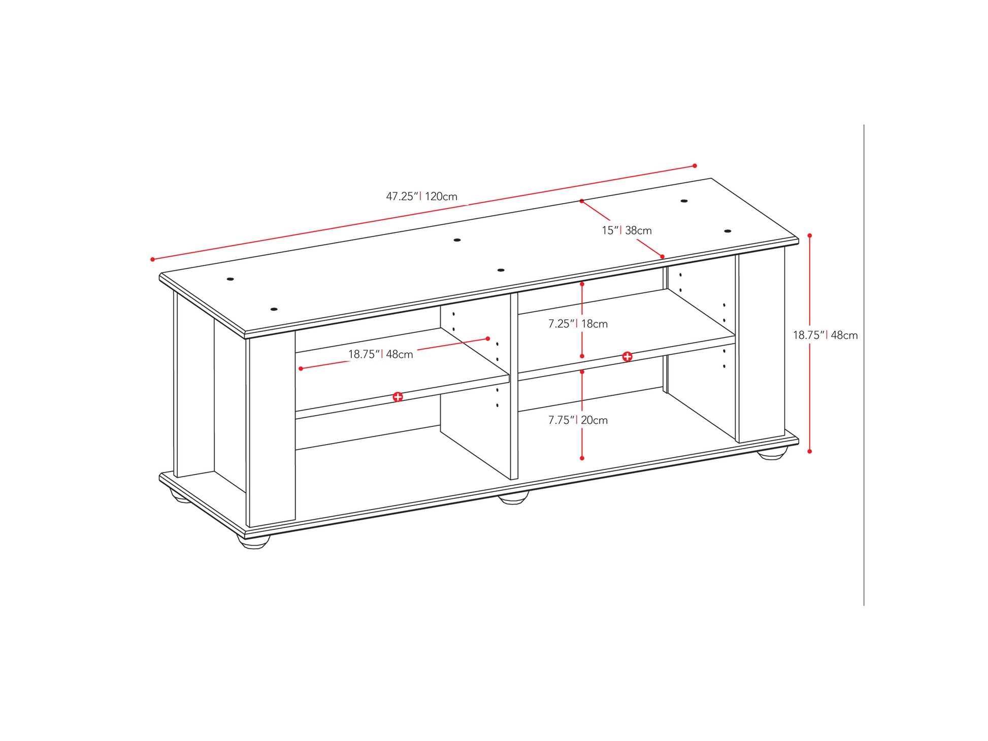 Black wooden TV stand with sleek design, open shelving, and two storage cabinets, suitable for TVs up to 55 inches, perfect for modern living rooms.