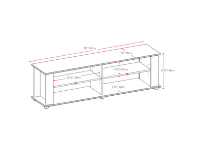 Black Wooden TV Stand for TVs up to 75" Fillmore Collection measurements diagram by CorLiving#color_black
