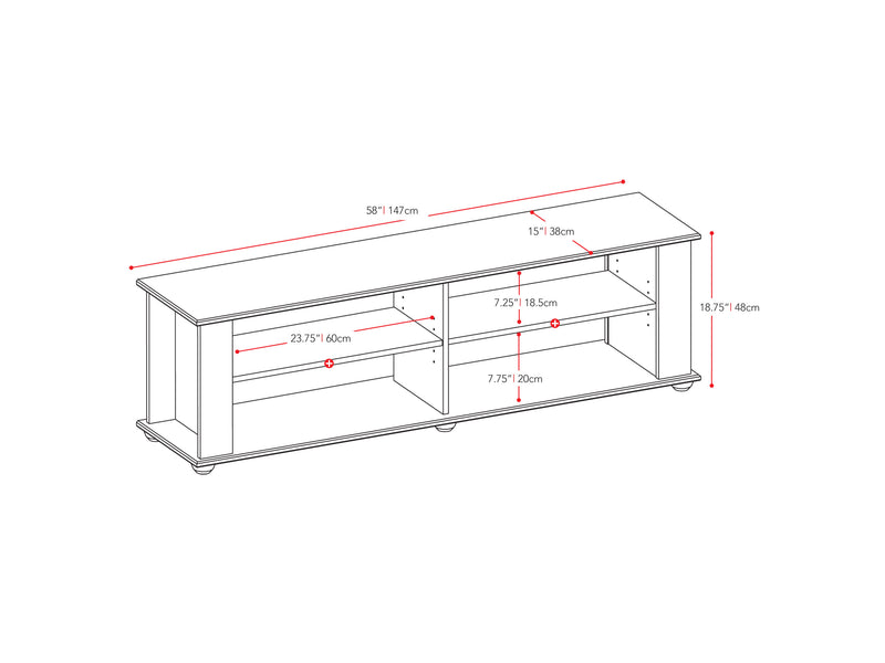 Black Wooden TV Stand for TVs up to 75" Fillmore Collection measurements diagram by CorLiving
