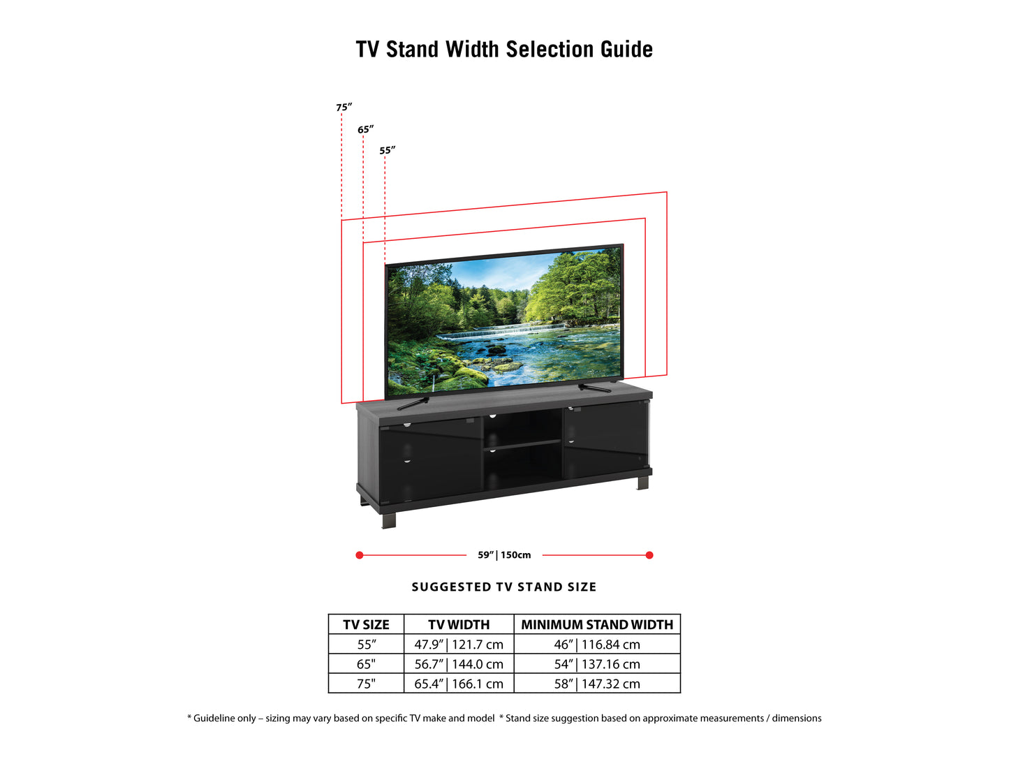 Modern TV stand with dark wood finish, sleek metal legs, and two open shelves for storage. Features minimalist design with clean lines, perfect for contemporary living rooms or entertainment areas.