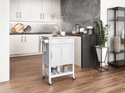 white Kitchen Cart on Wheels Callan Collection lifestyle scene by CorLiving#color_white