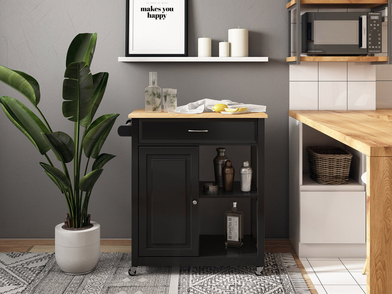 black Kitchen Cart on Wheels Chase Collection lifestyle scene by CorLiving