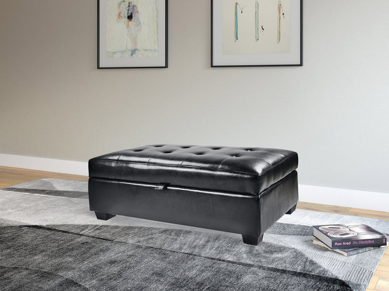 black Tufted Ottoman with Storage Antonio Collection lifestyle scene by CorLiving