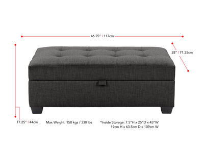 grey Tufted Storage Bench Antonio Collection measurements diagram by CorLiving#color_antonio-grey