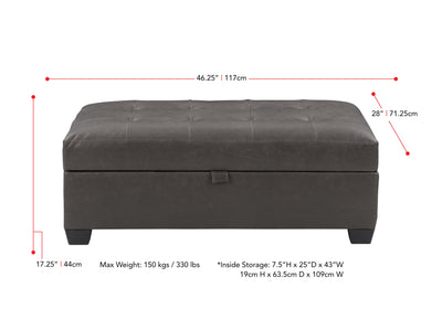 dark grey Tufted Ottoman with Storage Antonio Collection measurements diagram by CorLiving#color_antonio-dark-grey