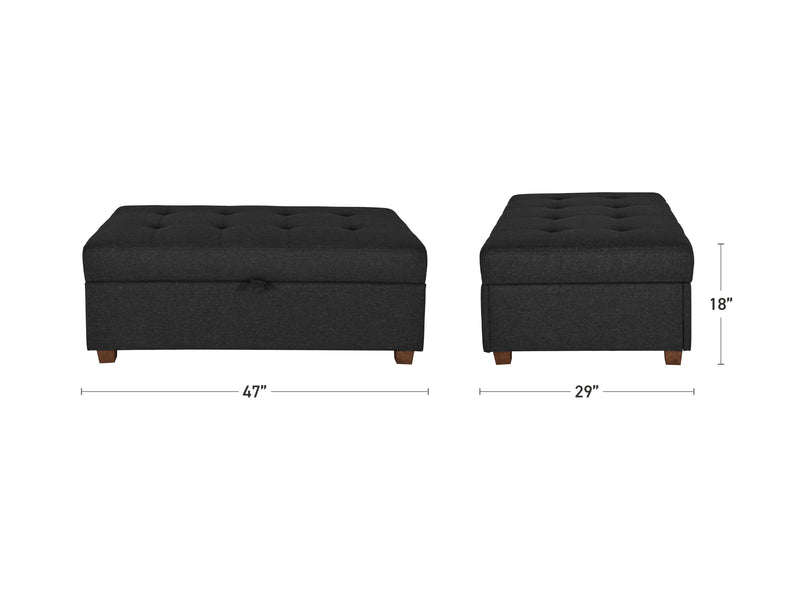 grey Large Storage Ottoman Collection measurements diagram by CorLiving