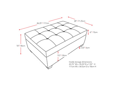 blue Tufted Storage Bench Antonio Collection measurements diagram by CorLiving#color_antonio-blue-1