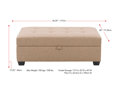 beige Tufted Storage Bench Antonio Collection measurements diagram by CorLiving#color_antonio-beige