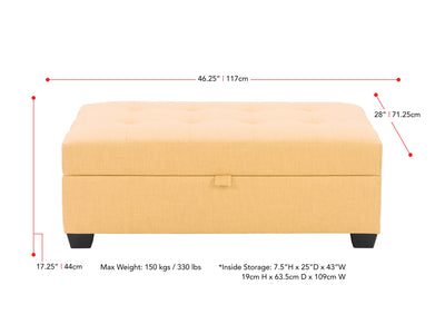 yellow Tufted Storage Bench Antonio Collection measurements diagram by CorLiving#color_antonio-yellow