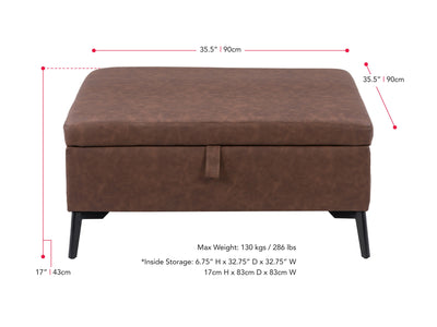 dark brown Mid-Century Modern Ottoman Linden Collection measurements diagram by CorLiving#color_linden-dark-brown