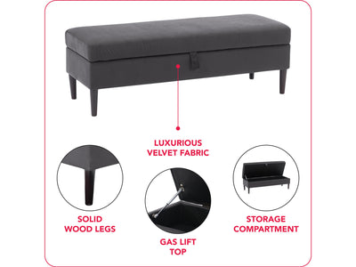 dark grey Velvet Storage Bench Perry Collection infographic by CorLiving#color_perry-dark-grey