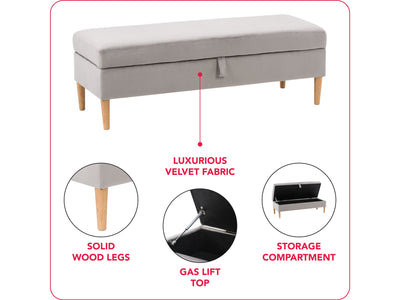 light grey Velvet Storage Bench Perry Collection infographic by CorLiving#color_light-grey