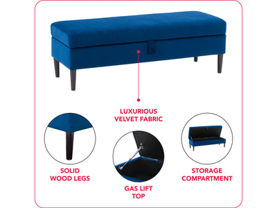 blue Velvet Storage Bench Perry Collection infographic by CorLiving#color_perry-blue