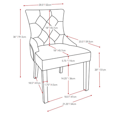 mauve Velvet Accent Chairs Set of 2 Antonio Collection measurements diagram by CorLiving#color_mauve