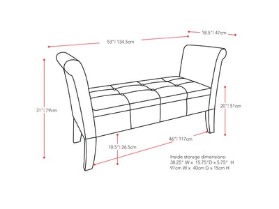 white Storage Bench with Arms Antonio Collection measurements diagram by CorLiving#color_antonio-white