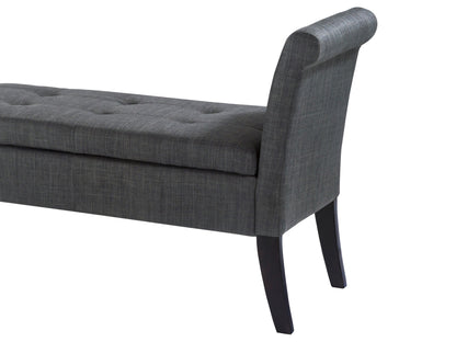 Modern wooden bench with a sleek, minimalist design featuring a natural oak finish and black metal legs. The bench has a smooth, rectangular seat with clean lines and a sturdy, contemporary aesthetic.