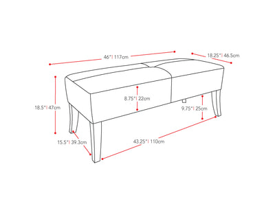 grey Upholstered Bench Antonio Collection measurements diagram by CorLiving#color_antonio-grey