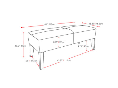 blue Velvet Bench Antonio Collection measurements diagram by CorLiving#color_antonio-blue-1