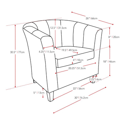 black Leather Barrel Chair Antonio Collection measurements diagram by CorLiving#color_black