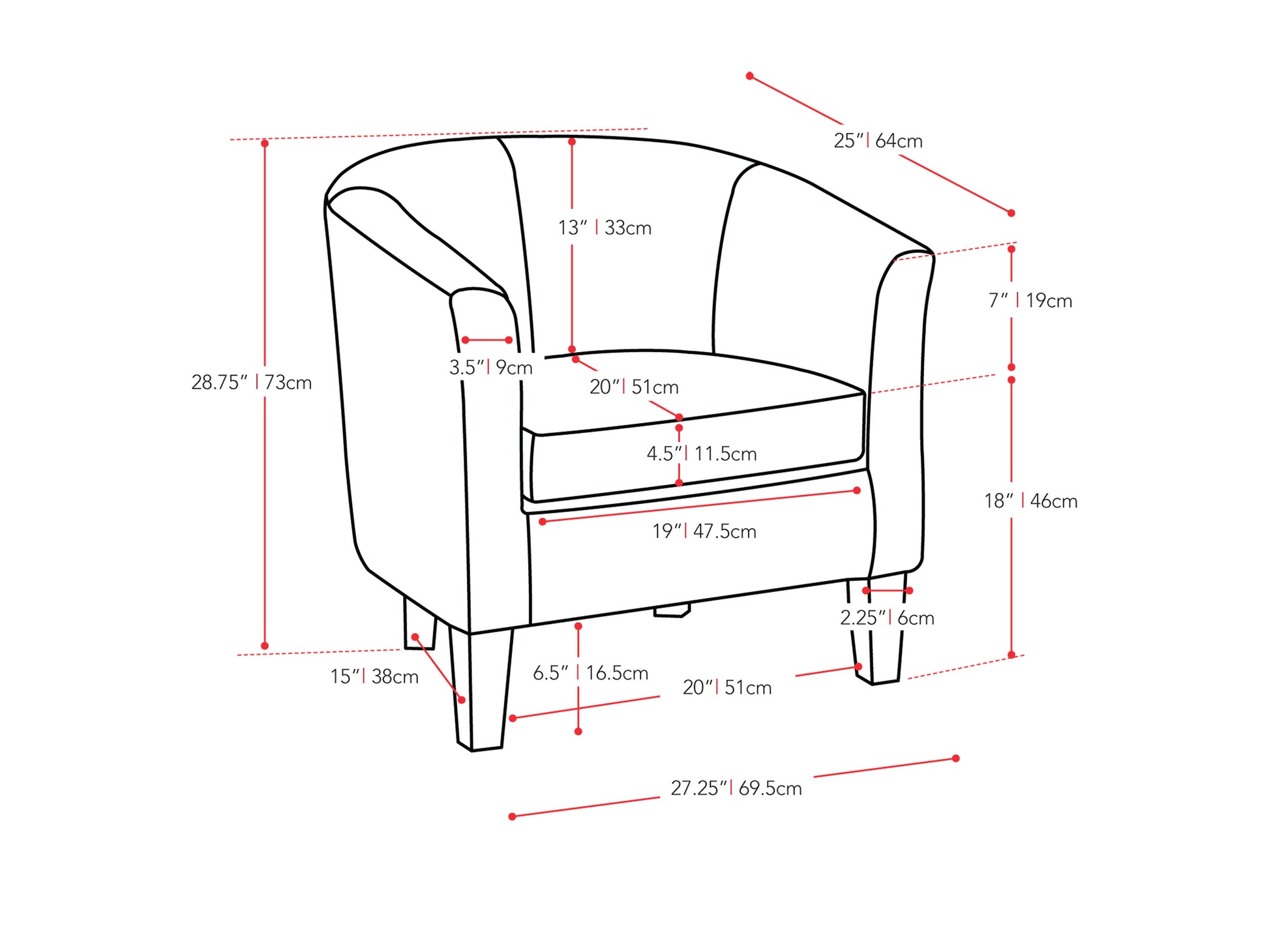 Modern accent chair in dark grey fabric with sleek, angled wooden legs, featuring a tufted backrest and armrests for added comfort and style. Ideal for contemporary living spaces.