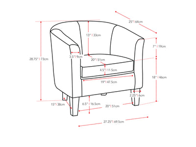 dark grey Barrel Chair Sasha Collection measurements diagram by CorLiving#color_sasha-dark-grey