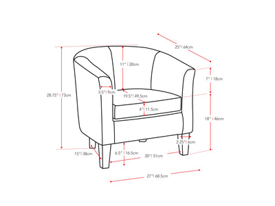 white Leather Barrel Chair Sasha Collection measurements diagram by CorLiving#color_sasha-white