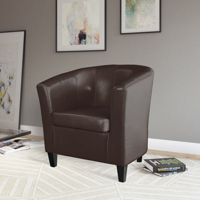 brown Leather Barrel Chair Antonio Collection lifestyle scene by CorLiving#color_brown