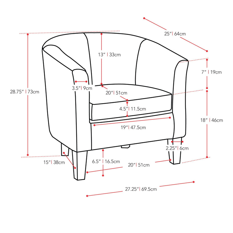 green Green Accent Chair Antonio Collection measurements diagram by CorLiving