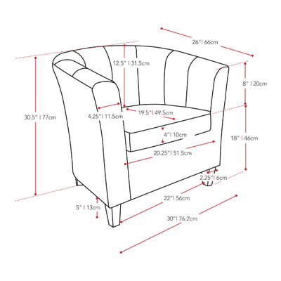 red 1 Leather Barrel Chair Antonio Collection measurements diagram by CorLiving#color_red-1