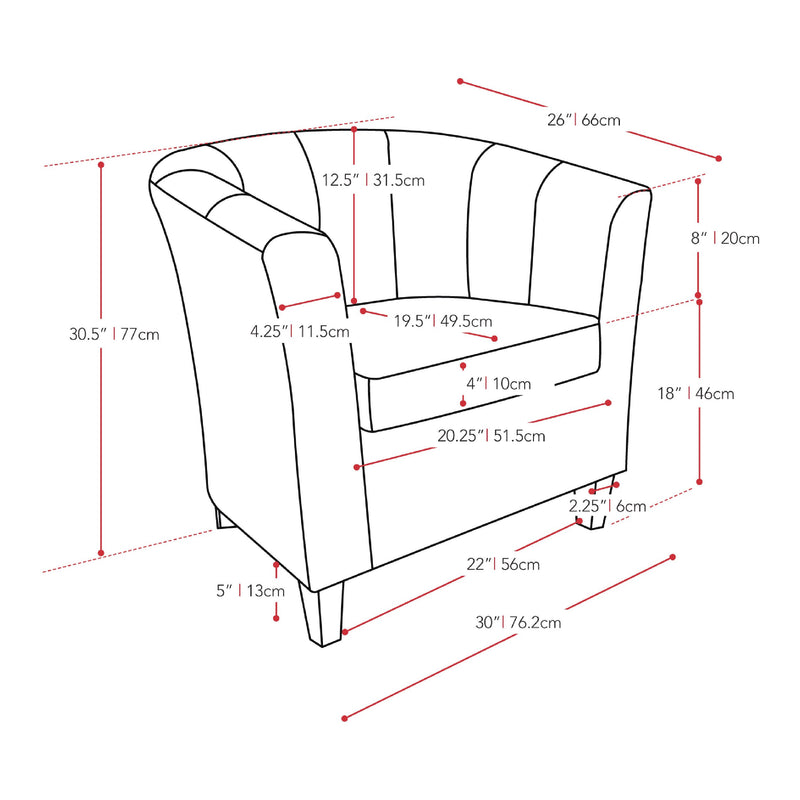 red 1 Leather Barrel Chair Antonio Collection measurements diagram by CorLiving