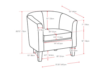 blue grey Barrel Chair Sasha Collection measurements diagram by CorLiving#color_sasha-blue-grey