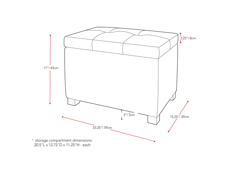 Black Ottoman Antonio Collection measurements diagram by CorLiving