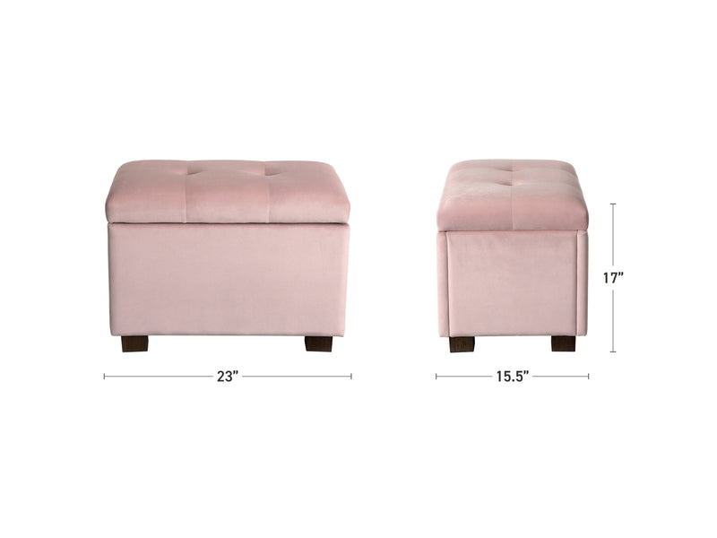 pink Velvet Ottoman with Storage Asha Collection measurements diagram by CorLiving