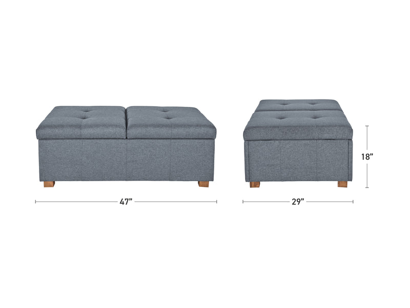 grey Double Storage Ottoman Bench Yves Collection measurements diagram by CorLiving
