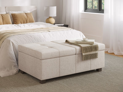 beige Double Storage Ottoman Bench Yves Collection lifestyle scene by CorLiving#color_yves-beige