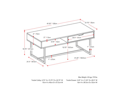 white Modern Rectangular Coffee Table Marley Collection measurements diagram by CorLiving#color_white