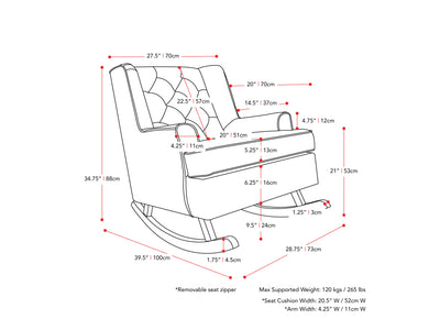 light grey Modern Rocking Chair Freya Collection measurement's diagram by CorLiving#color_freya-light-grey