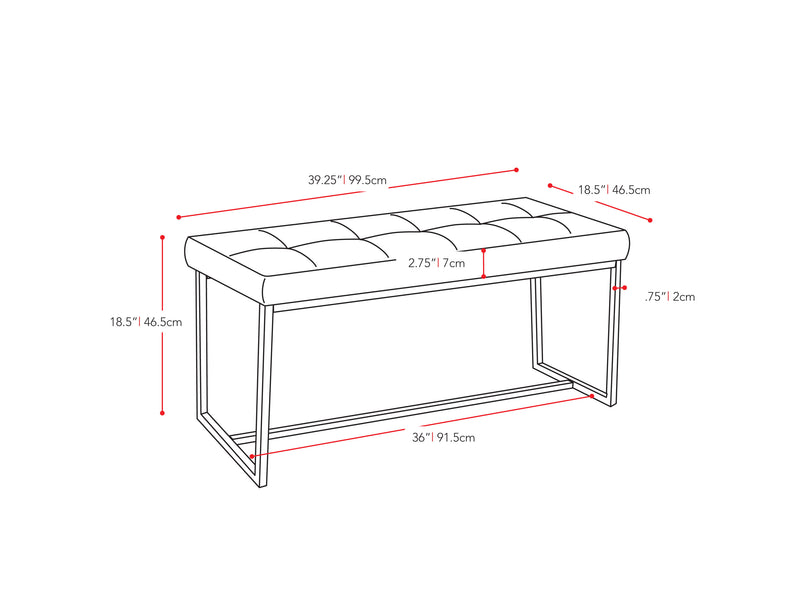 Black Entryway Bench Huntington Collection measurements diagram by CorLiving