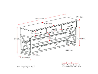 cherry brown TV Bench for TVs up to 75" Houston Collection measurements diagram by CorLiving#color_cherry-brown