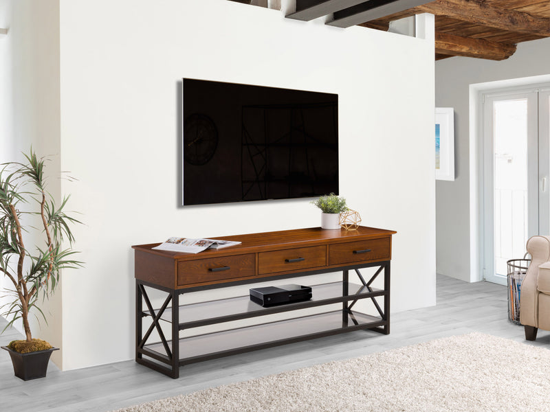cherry brown TV Bench for TVs up to 75" Houston Collection lifestyle by CorLiving