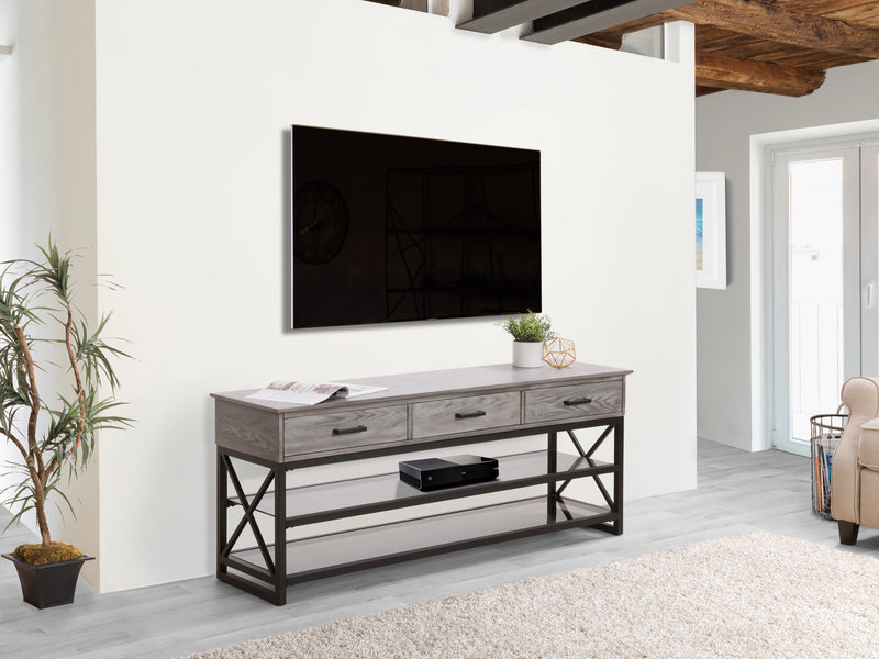 whitewash grey TV Bench for TVs up to 75" Houston Collection lifestyle by CorLiving