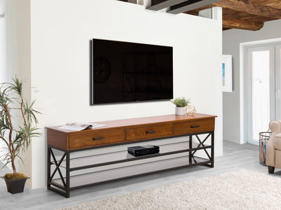 cherry brown TV Bench for TVs up to 95" Houston Collection lifestyle scene by CorLiving#color_cherry-brown