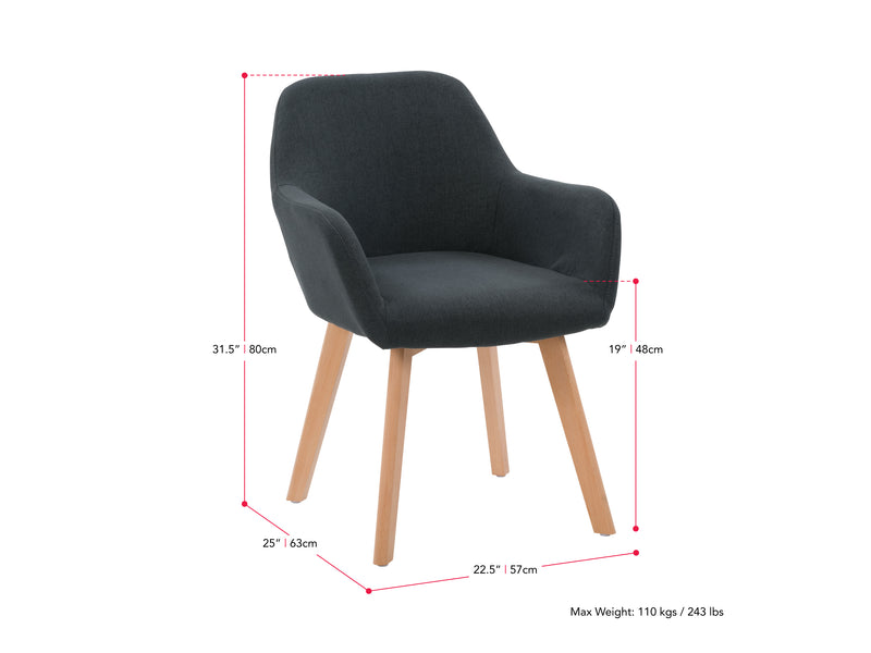 dark grey Dining Chairs, Set of 2 Aaliyah Collection measurements diagram by CorLiving