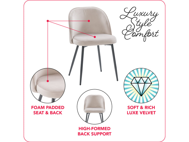greige Velvet Side Chair Ayla Collection infographic by CorLiving