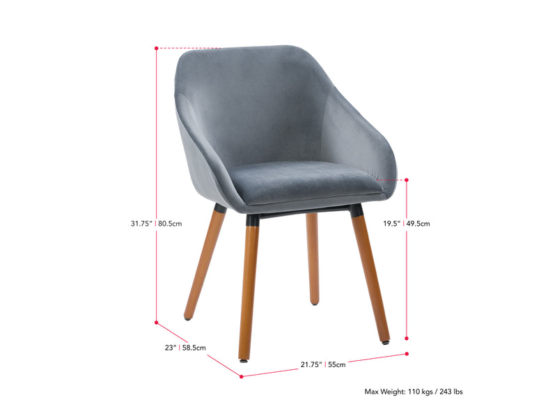 grey Velvet Dining Chairs, Set of 2 Alice Collection measurements diagram by CorLiving