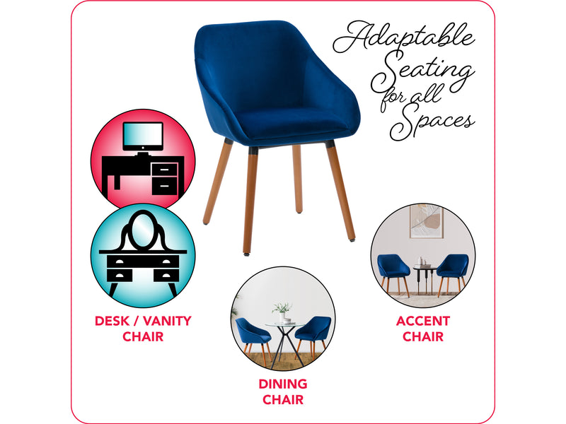 navy blue Velvet Dining Chairs, Set of 2 Alice Collection infographic by CorLiving